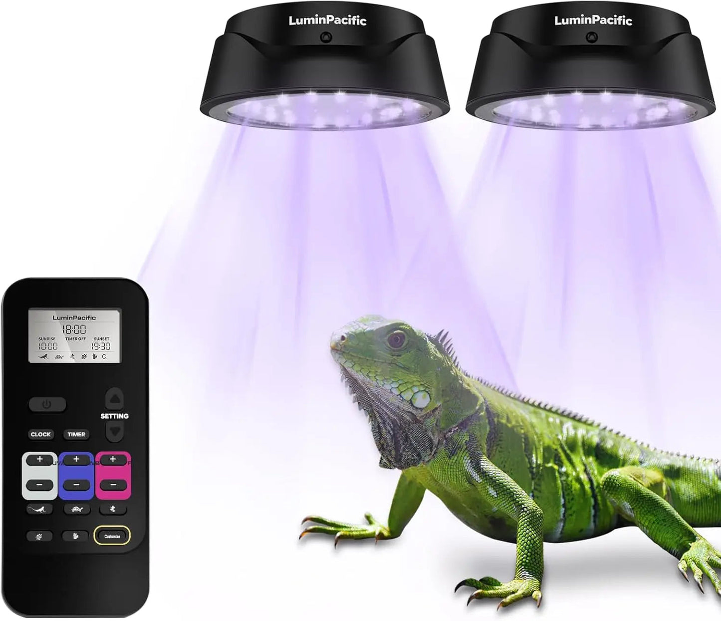 LED Reptile Light w/ Remote – UVA UVB FR Lamp, Timer, Dimmable (Zones 1–4)