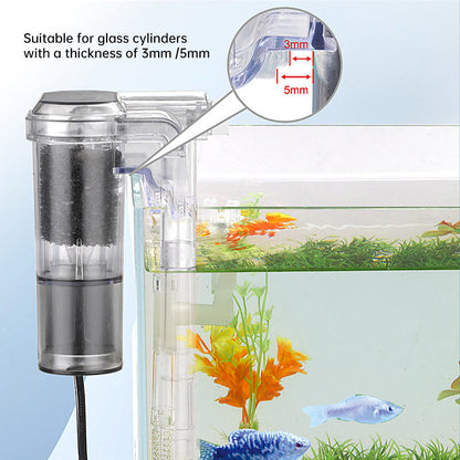 New USB - powered hanging aquarium filter, 2.5W, 250L/H. Ideal for aquariums under 30cm. Mini size.