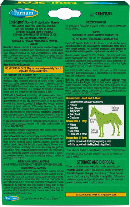 Farnam Equi-Spot Fly Control Horses 3-Pack Waterproof Kills Flies Ticks 6 Weeks
