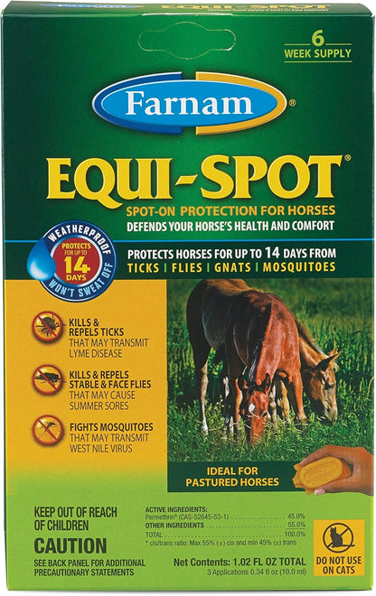 Farnam Equi-Spot Fly Control Horses 3-Pack Waterproof Kills Flies Ticks 6 Weeks