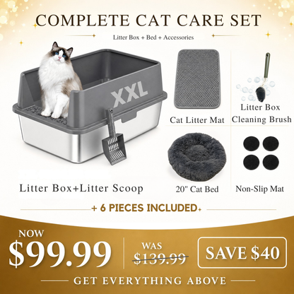 XXL Stainless Steel Cat Litter Box with Lid – High Sides, Low Entry, Easy to Clean, Odor-Free, Anti-Leak | Buy 2 & Save $10