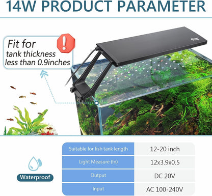 Hygger Clip On Aquarium LED Light 24/7 Timer 7 Colors 7-20in Tank 12W/ 14W