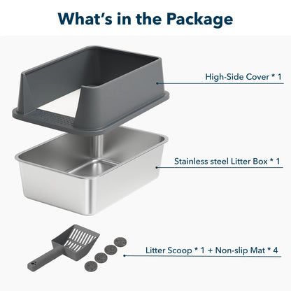 XXL Stainless Steel Cat Litter Box with Lid – High Sides, Low Entry, Easy to Clean, Odor-Free, Anti-Leak | Buy 2 & Save $10